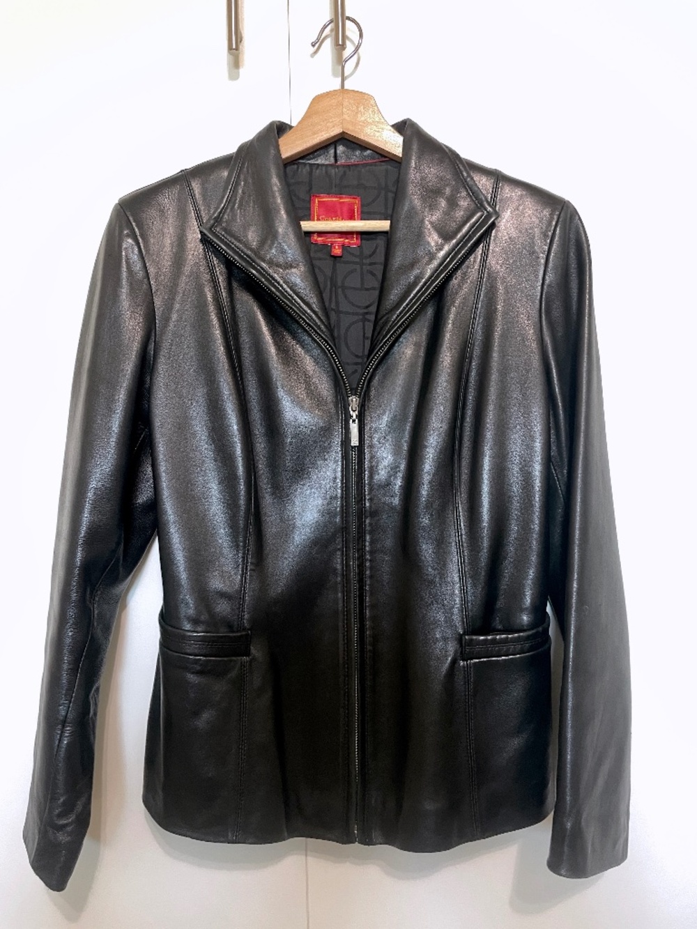 Cole Haan City Women's Black Genuine Lambskin Leather Full Zip Jacket, 8
